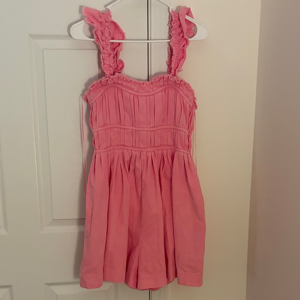 “Peach Love” California Pink Ruffled Strap Pleated Sundress Romper